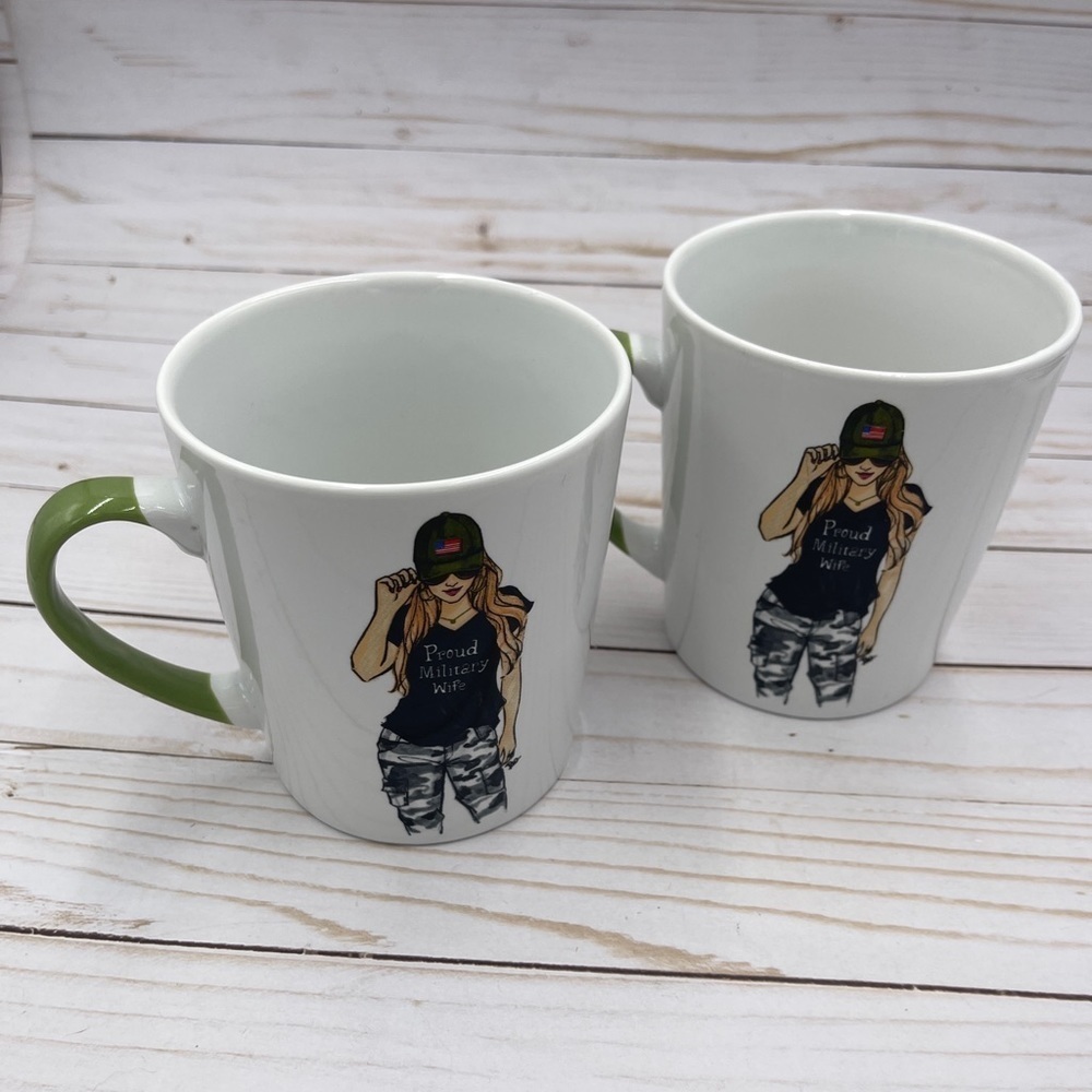 Set Of 2 PROUD MILITARY WIFE Coffee Mug Cup RONGRONG Oversized Art Mug Pair